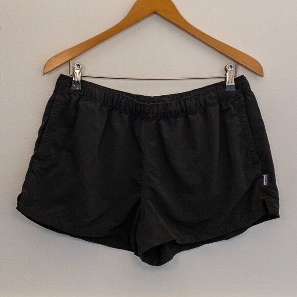Patagonia Women’s Black Nylon Running Shorts Size L Elastic Waist Mesh Lined - Picture 1 of 4